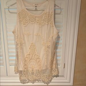 Ultra Beige/ Cream Embellished Tank Top